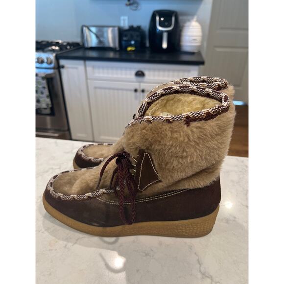 Snow Land Women’s Vintage Faux Fur Sherpa Lined Snow Winter Boots Size 8.5 Brown - Picture 4 of 6